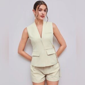 Cream Sleeveless Blazer and Shorts Set